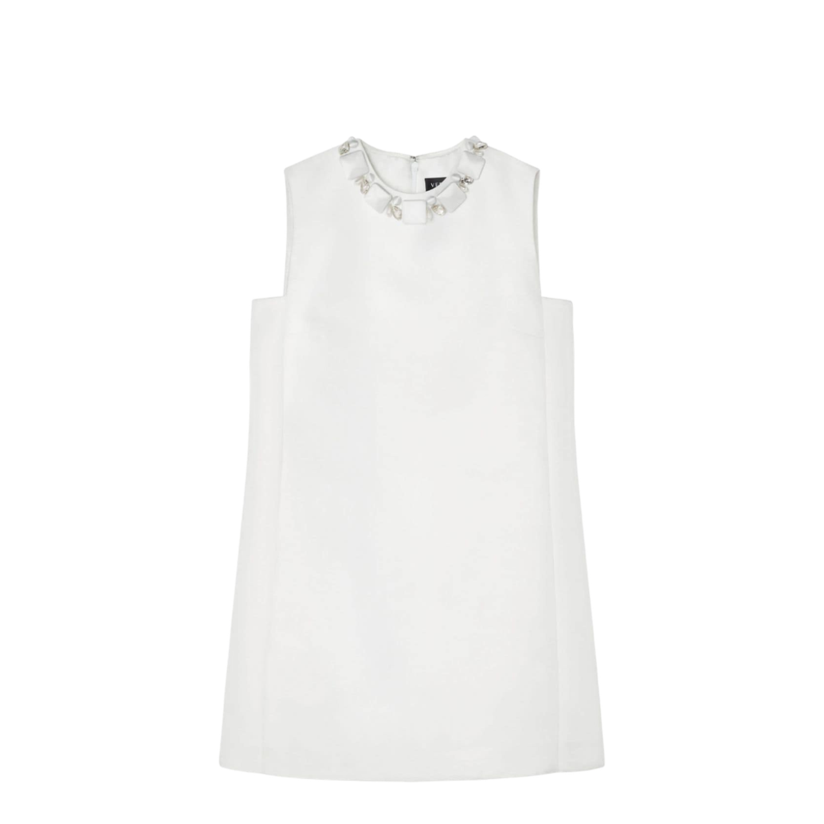 White Sleeveless Mini Dress in Silk Blend