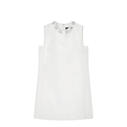 White Sleeveless Mini Dress in Silk Blend