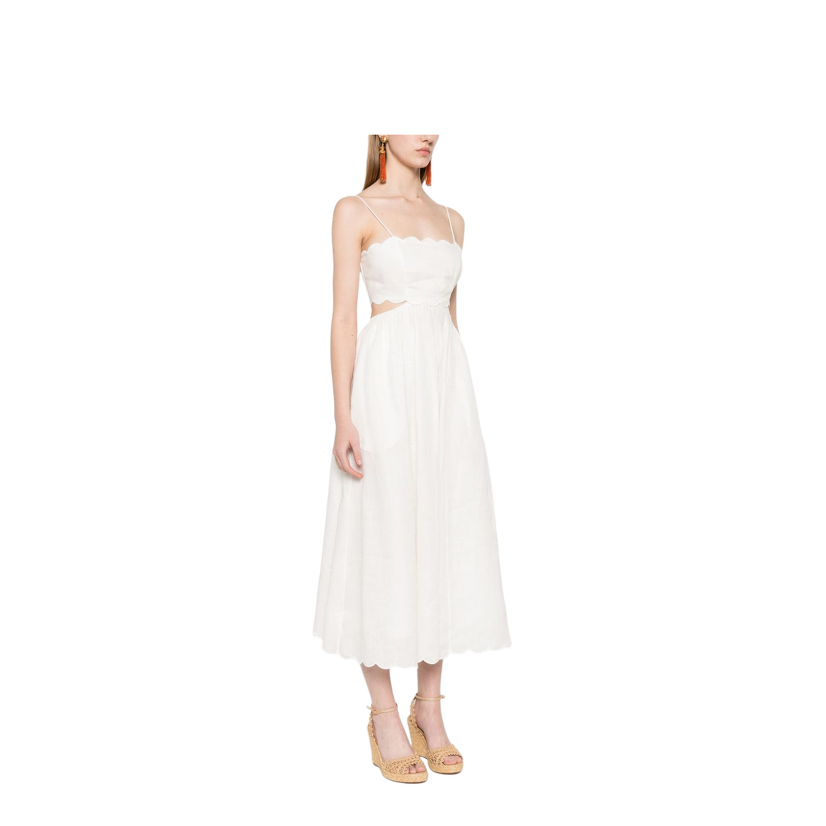 White Rhiannon Scallop Midi Dress