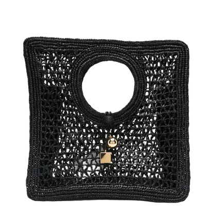Le Petit Carré Spiaggia Small Raffia Tote - Black