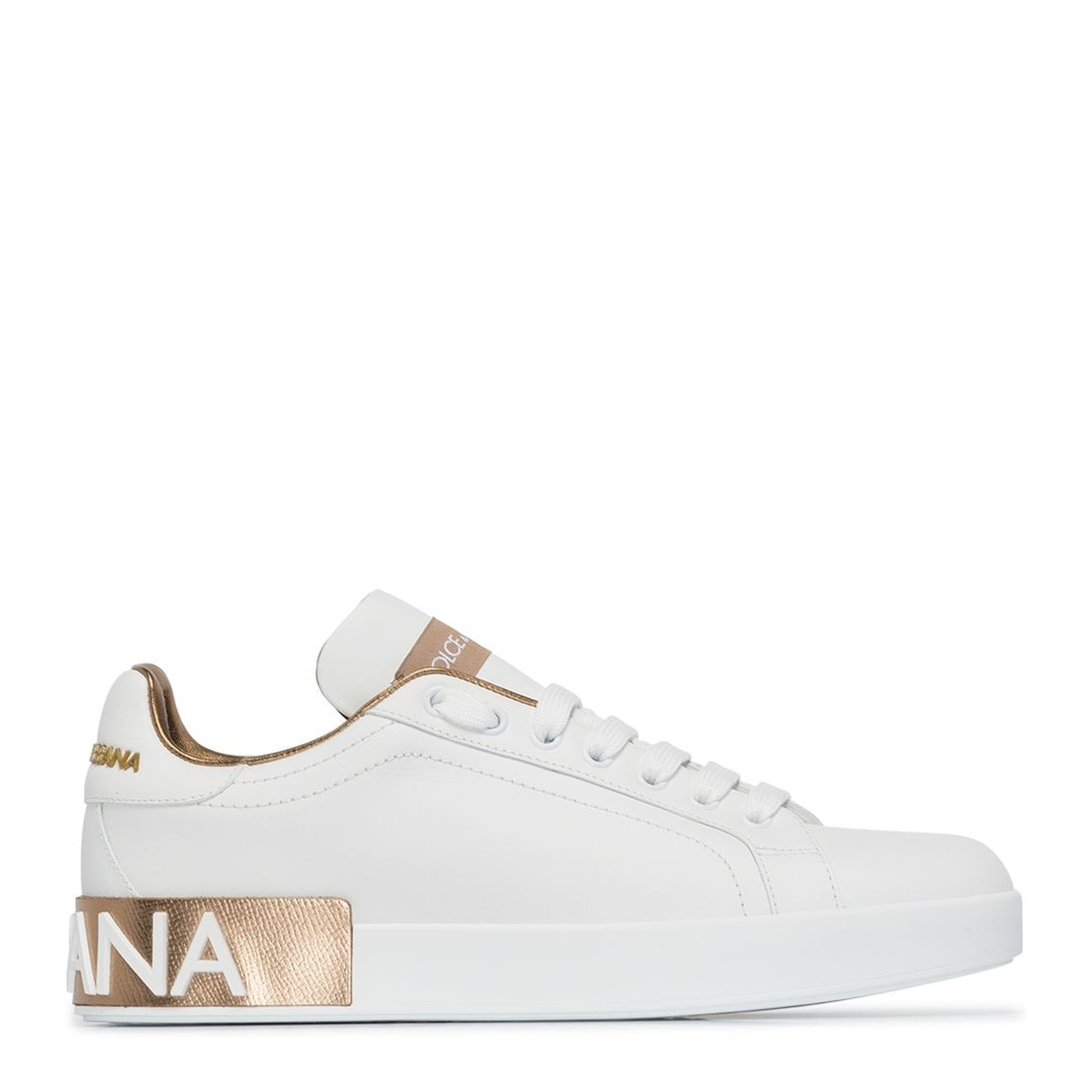 White Calfskin Low-Top Sneakers with Gold Details
