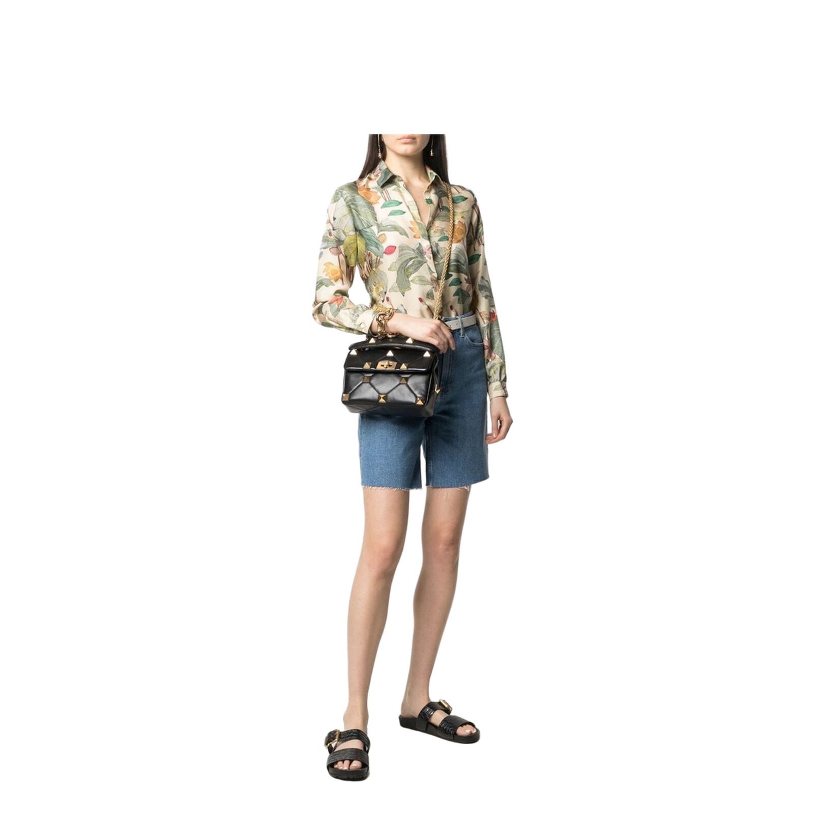 Roman Stud Medium Leather Chain Shoulder Bag
