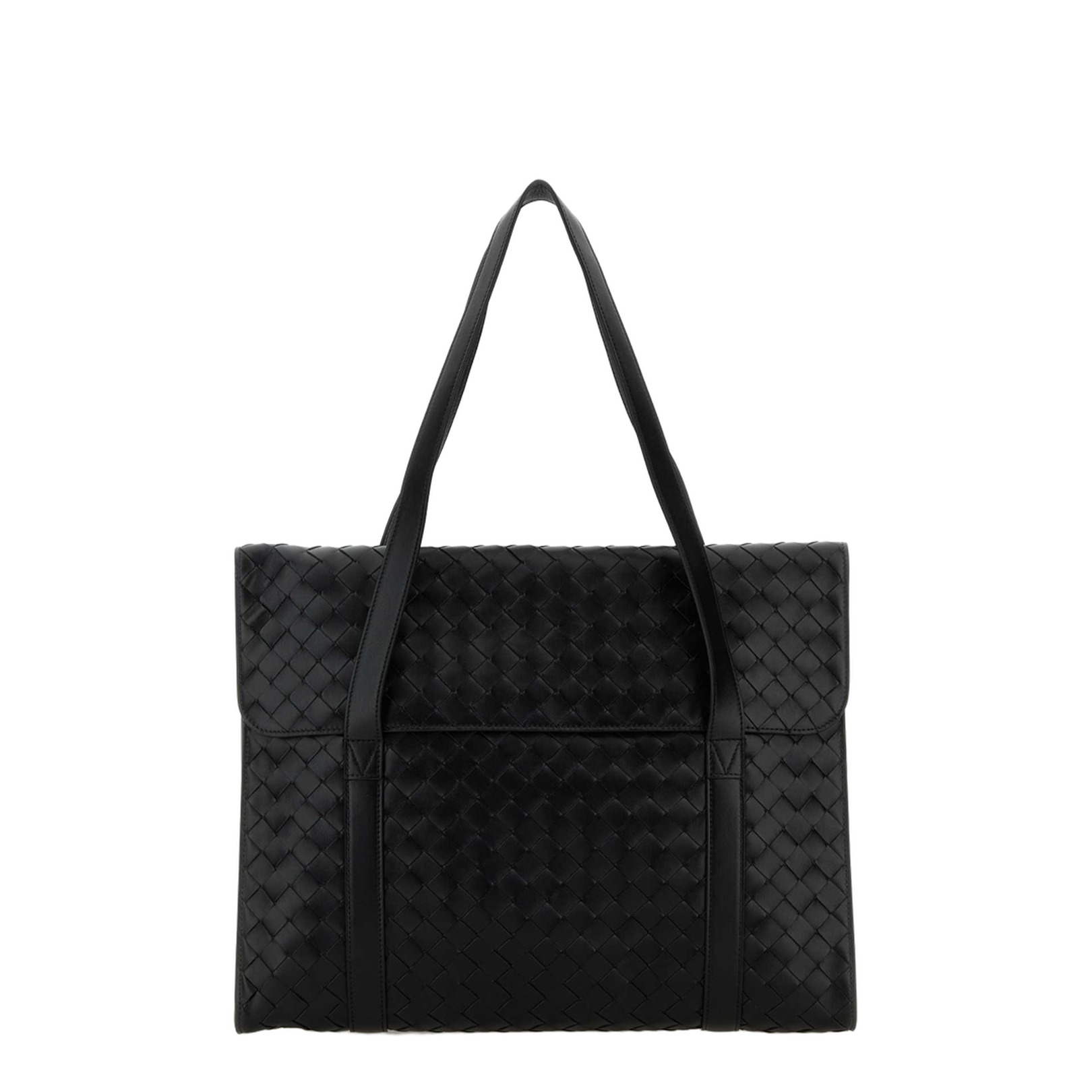 Intrecciato Leather Structured Tote - Black