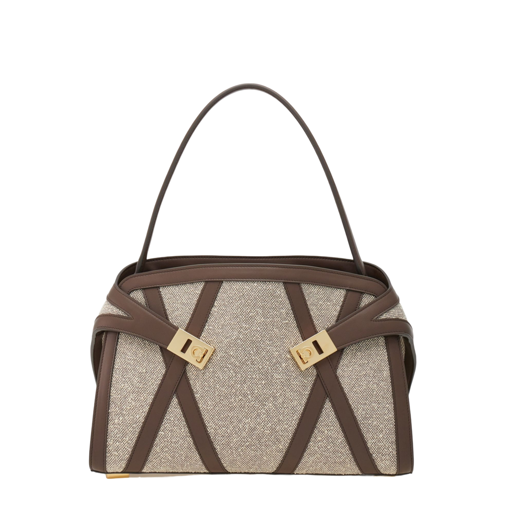 Leather Inlay Tote Shoulder Bag