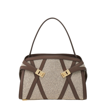 Leather Inlay Tote Shoulder Bag