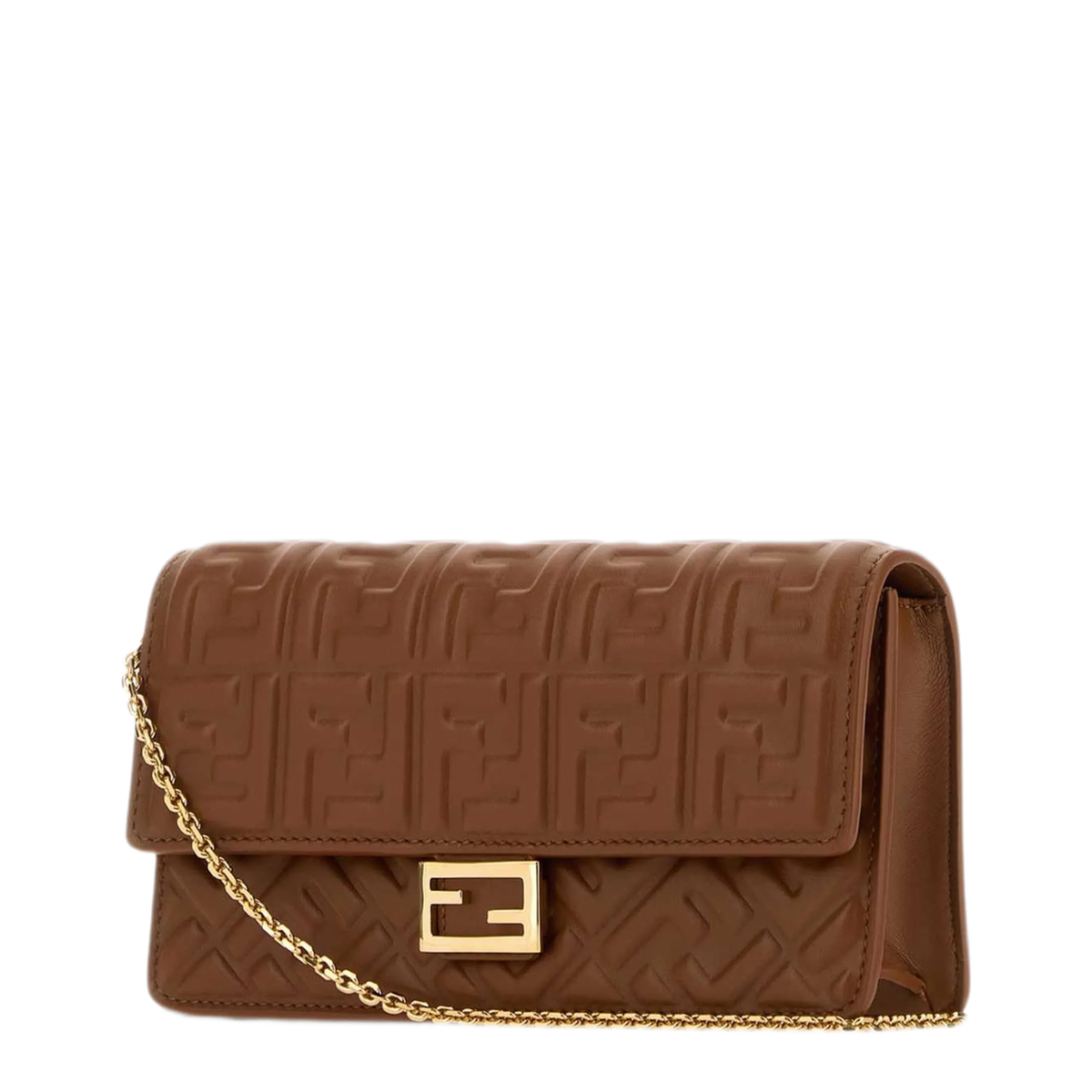 Baguette Nappa Leather Wallet On Chain - Sellier Brown