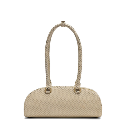1DR Dome Elongated Snake-Effect Leather Shoulder Bag - Beige