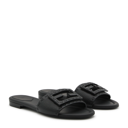 Black Leather Baguette Slides