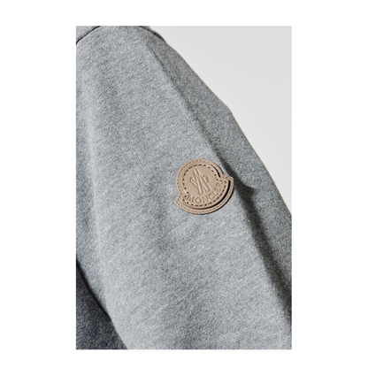 Dark Gray Leather Logo Cotton Blend Zip-Up Hoodie