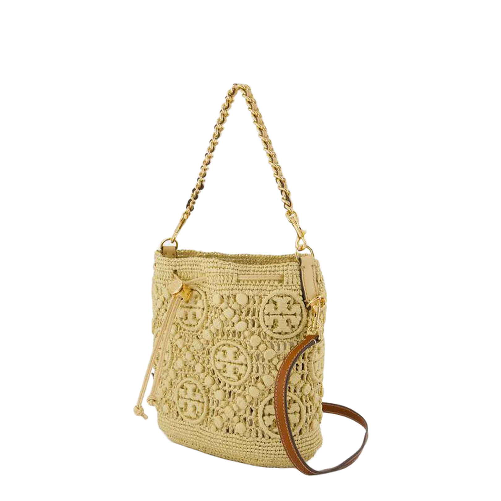 T Monogram Raffia Bucket Bag