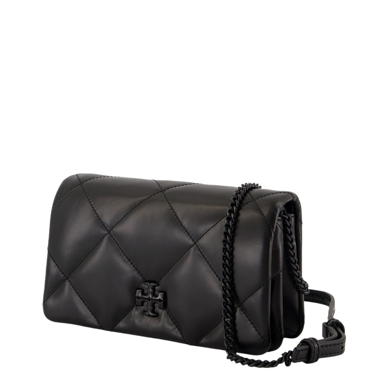Black Kira Diamond Quilt Wallet on Chain