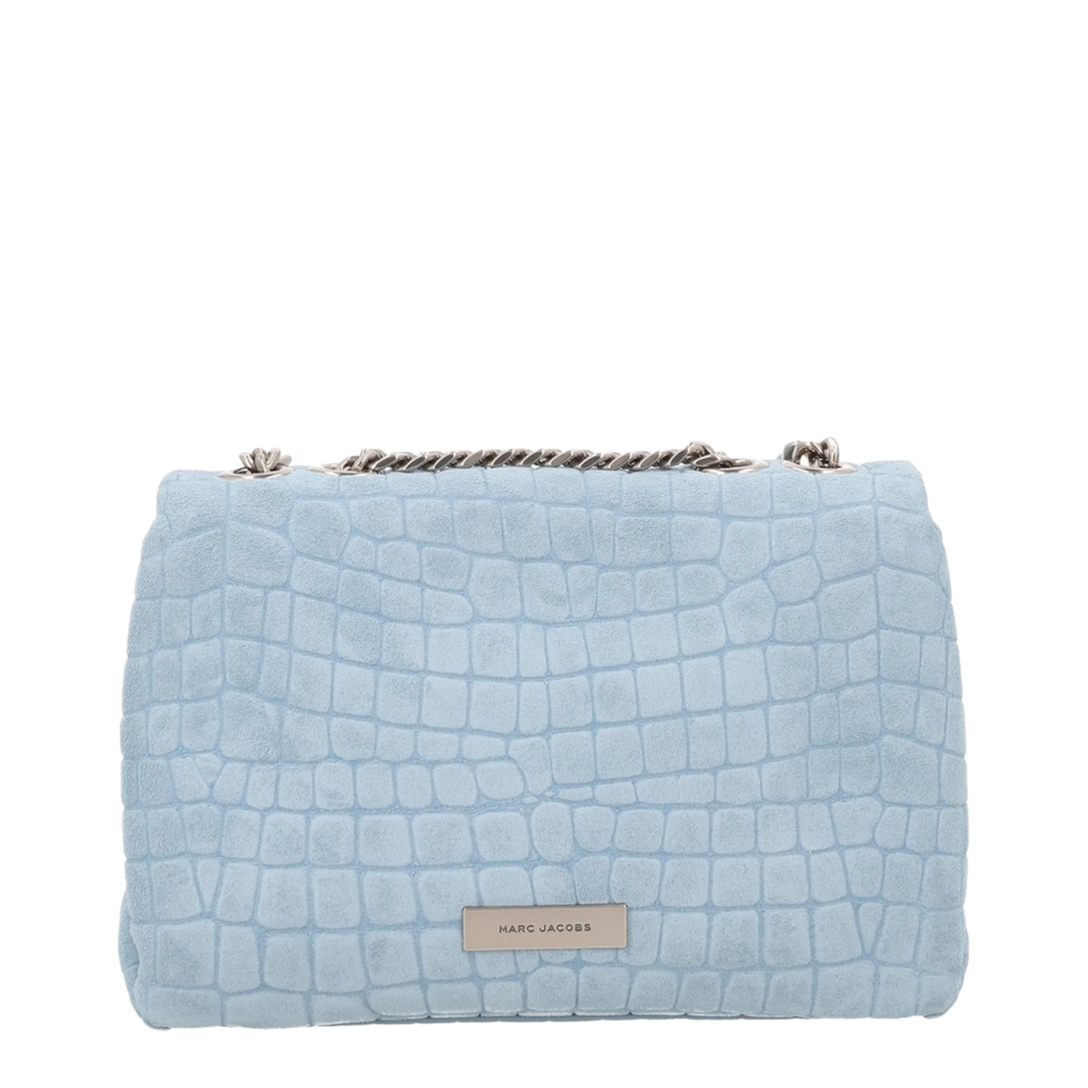 Slim Croc Suede Dual Chain Shoulder Bag - Blue