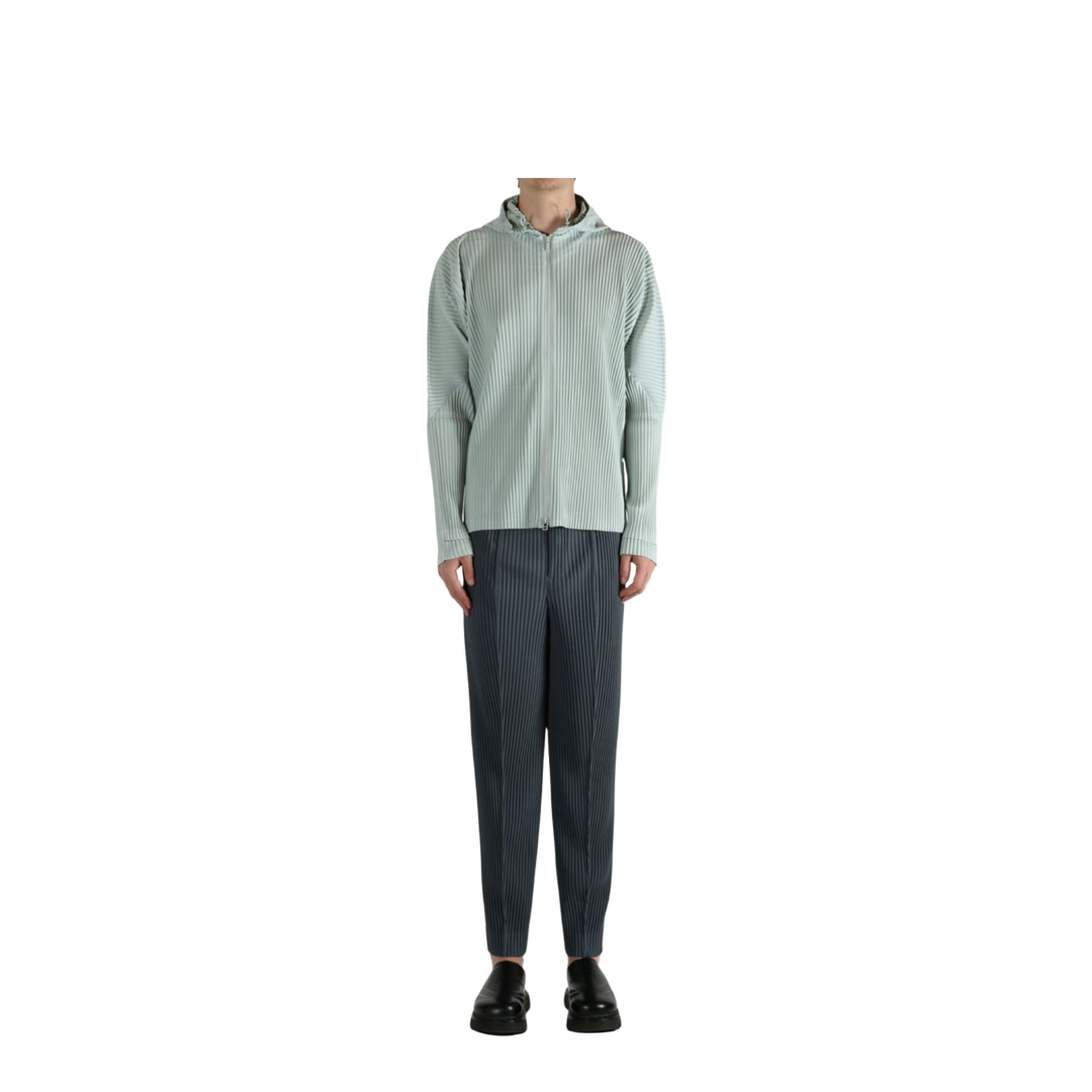 Light Green Pleated Design Zip Front Fastening Hooded Jacket