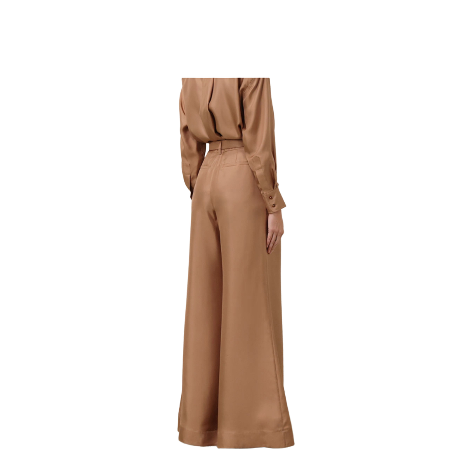 Camel Satin Wide-leg Pant