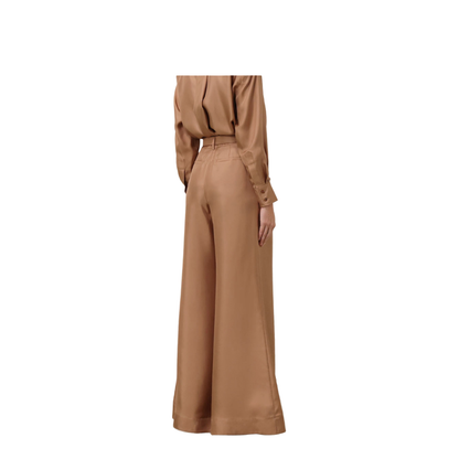 Camel Satin Wide-leg Pant