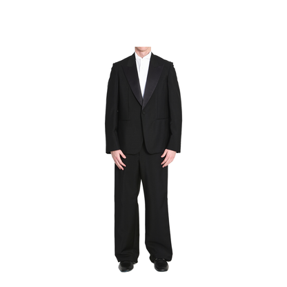 Light Wool Mohair Canvas Suit in Black