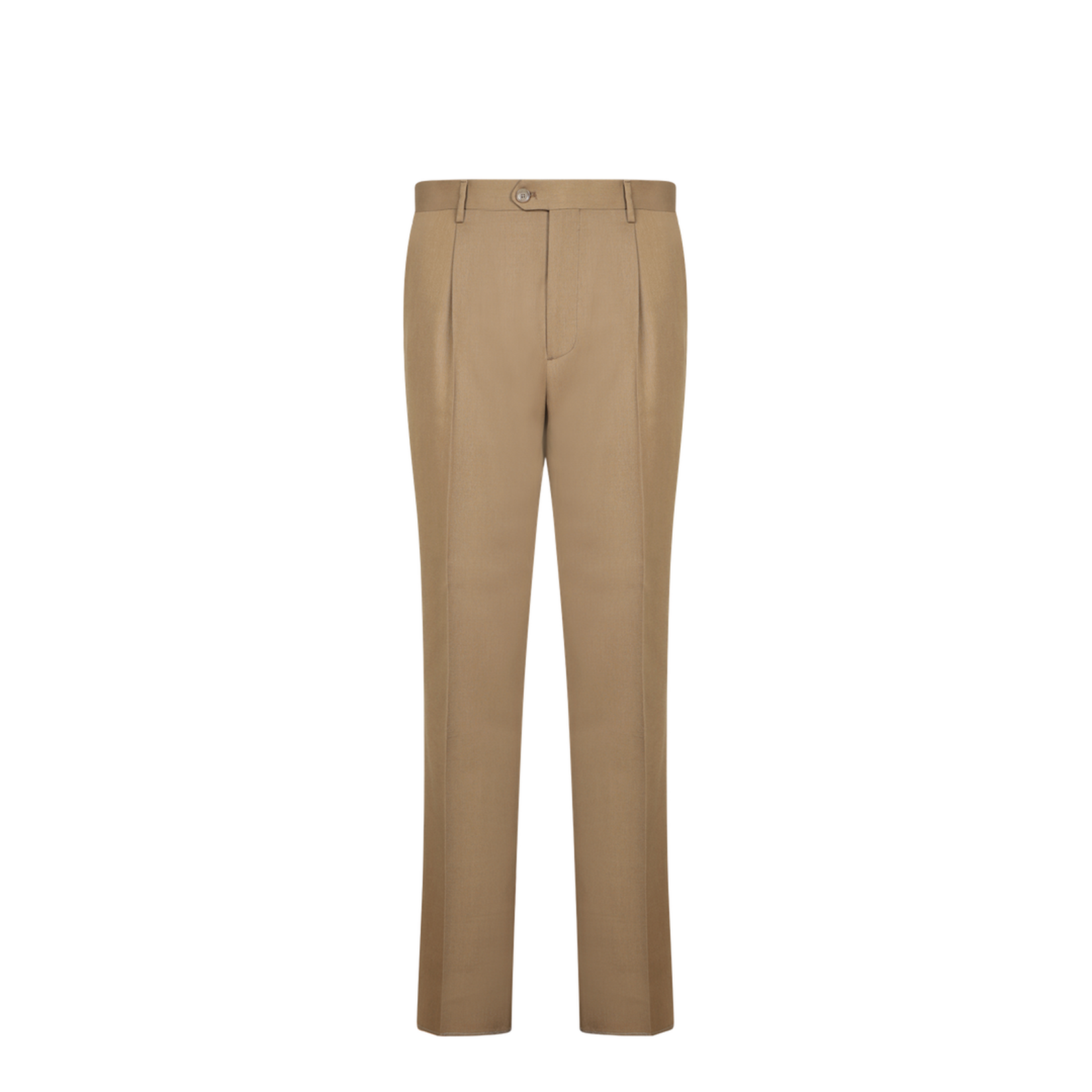 Zip and button closure. Back welt pockets. Belt loops.