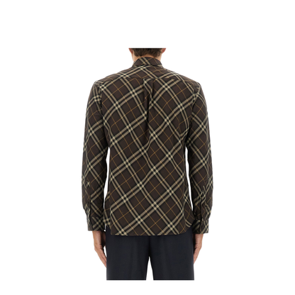 Cotton Shirt With Check Motif In Brown