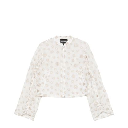 Fil Coupé Fabric Blouson with All-Over Floral Motif