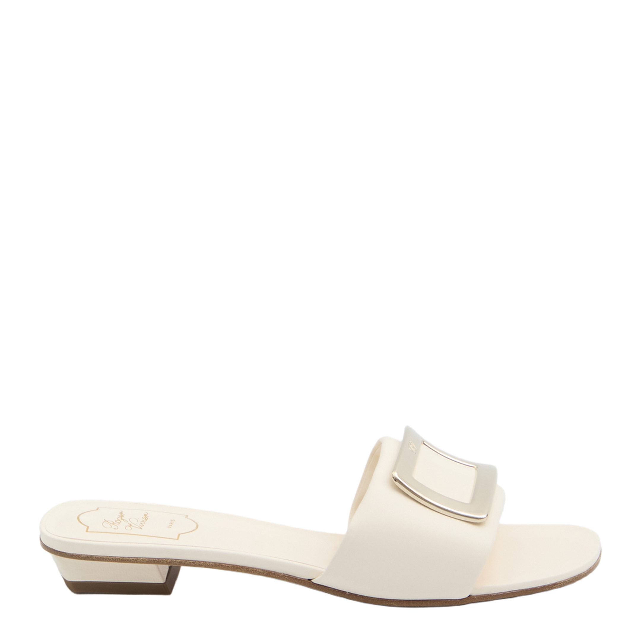 Square Buckle Leather Slides White