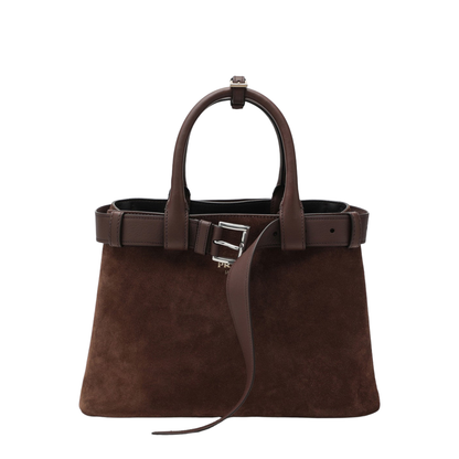 Buckle Medium Suede Shoulder Bag - Cocoa Brown