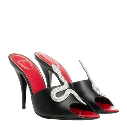 Black Coeur Vipère Slide Sandals in Goatskin