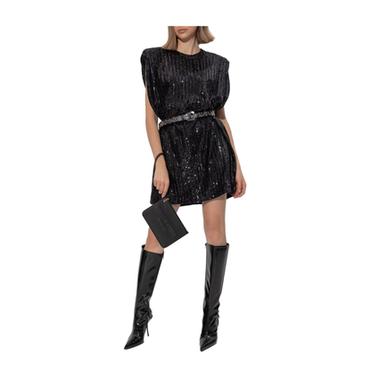 Black Shift Dress with Shoulder Pads