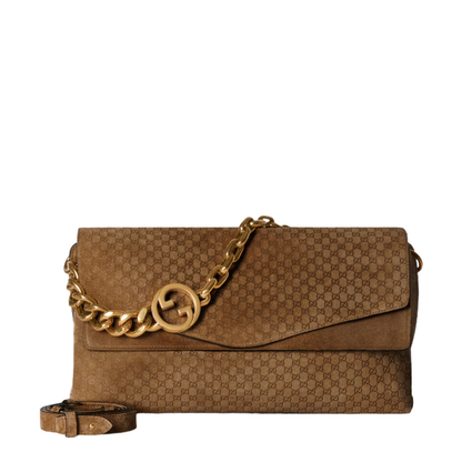 Large Shoulder Bag with Chain in Brown GG Suede