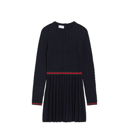 Blue Wool Dress with Web Detail