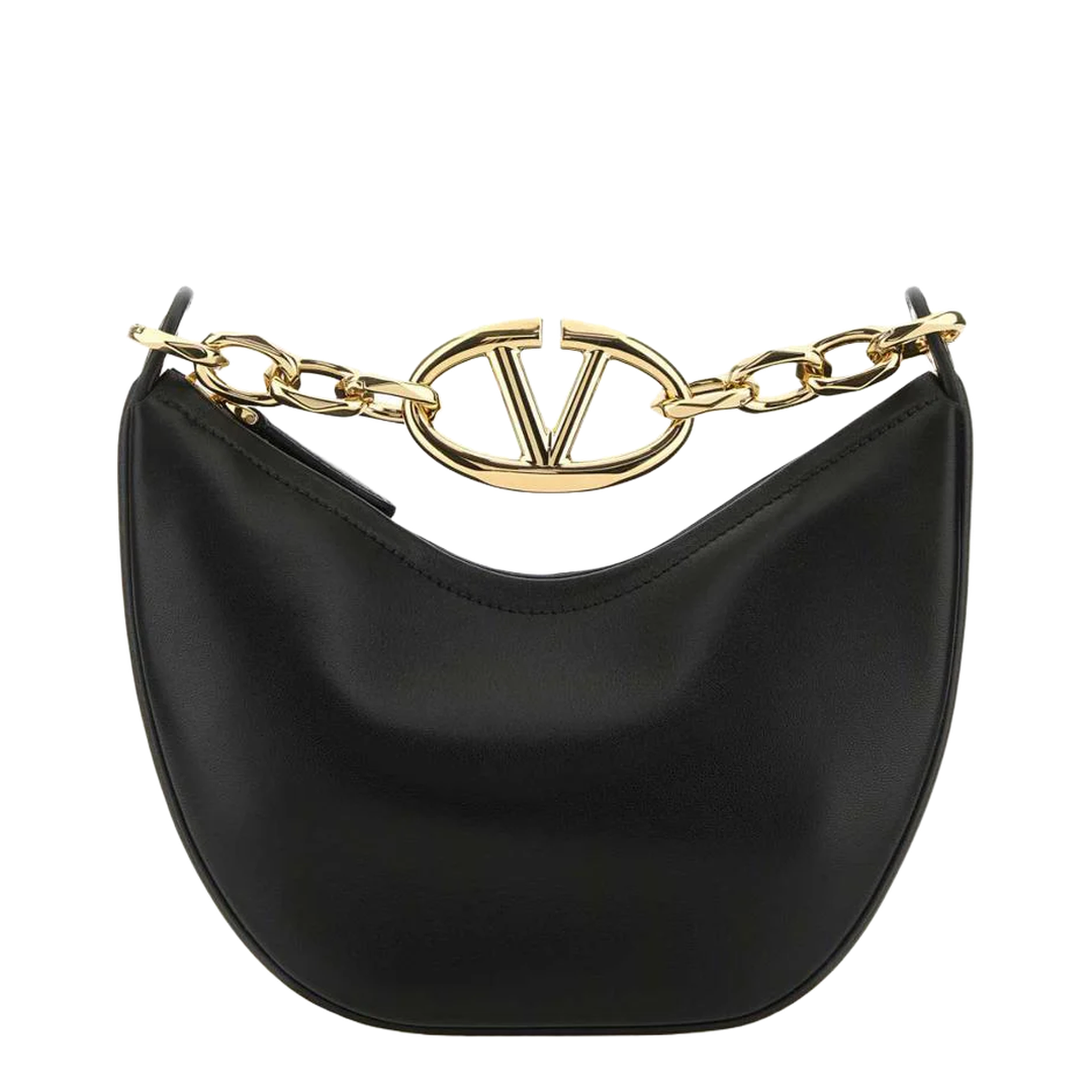 Garavani Black Leather Small Hobo Vlogo Moon Handbag