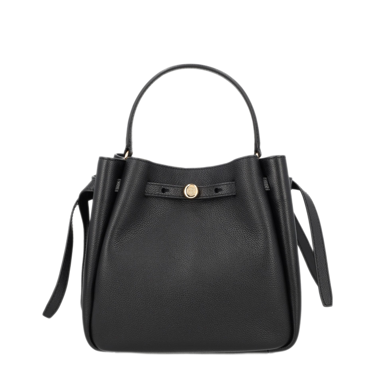 Romy Pebbled Leather Bucket Bag - Black