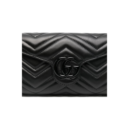 GG Marmont Small Matelassé Nappa Leather Wallet On Chain - Black