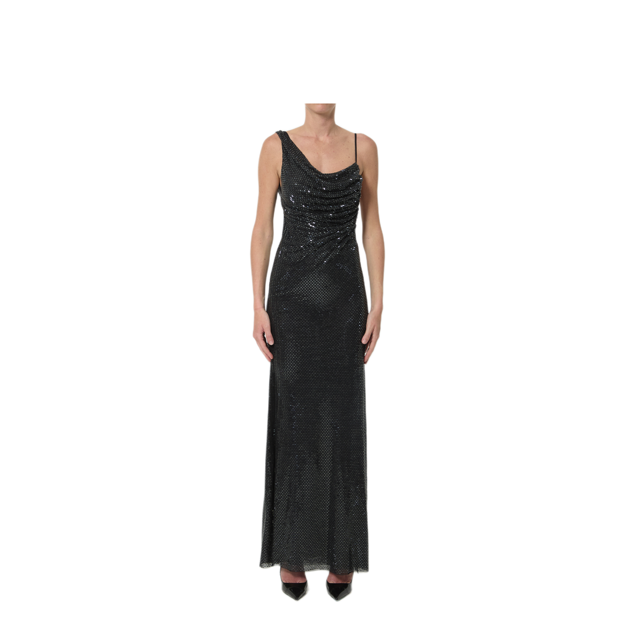 MAYFEYR - Self Portrait - Black Rhinestones Draped Maxi Dress - PF26041XB