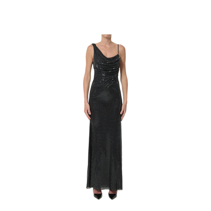MAYFEYR - Self Portrait - Black Rhinestones Draped Maxi Dress - PF26041XB