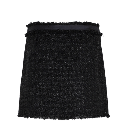 Black Mini Lurex Skirt with Silver-tone Hardware in Wool Blend