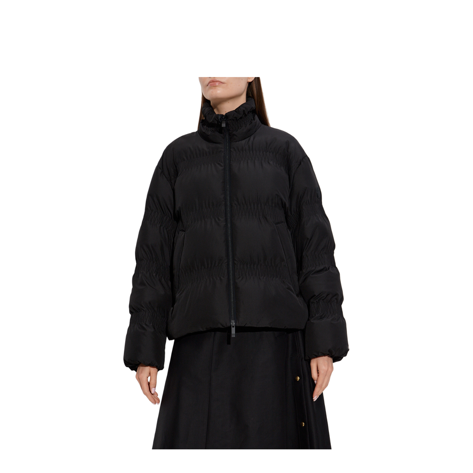 Black Ravignan Gather-Quilted Short Down Jacket