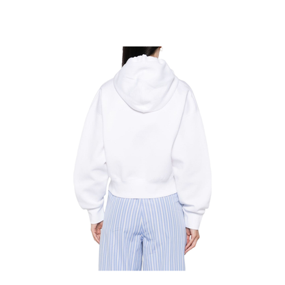 Cotton Hooded Sweatshirt with Print in White