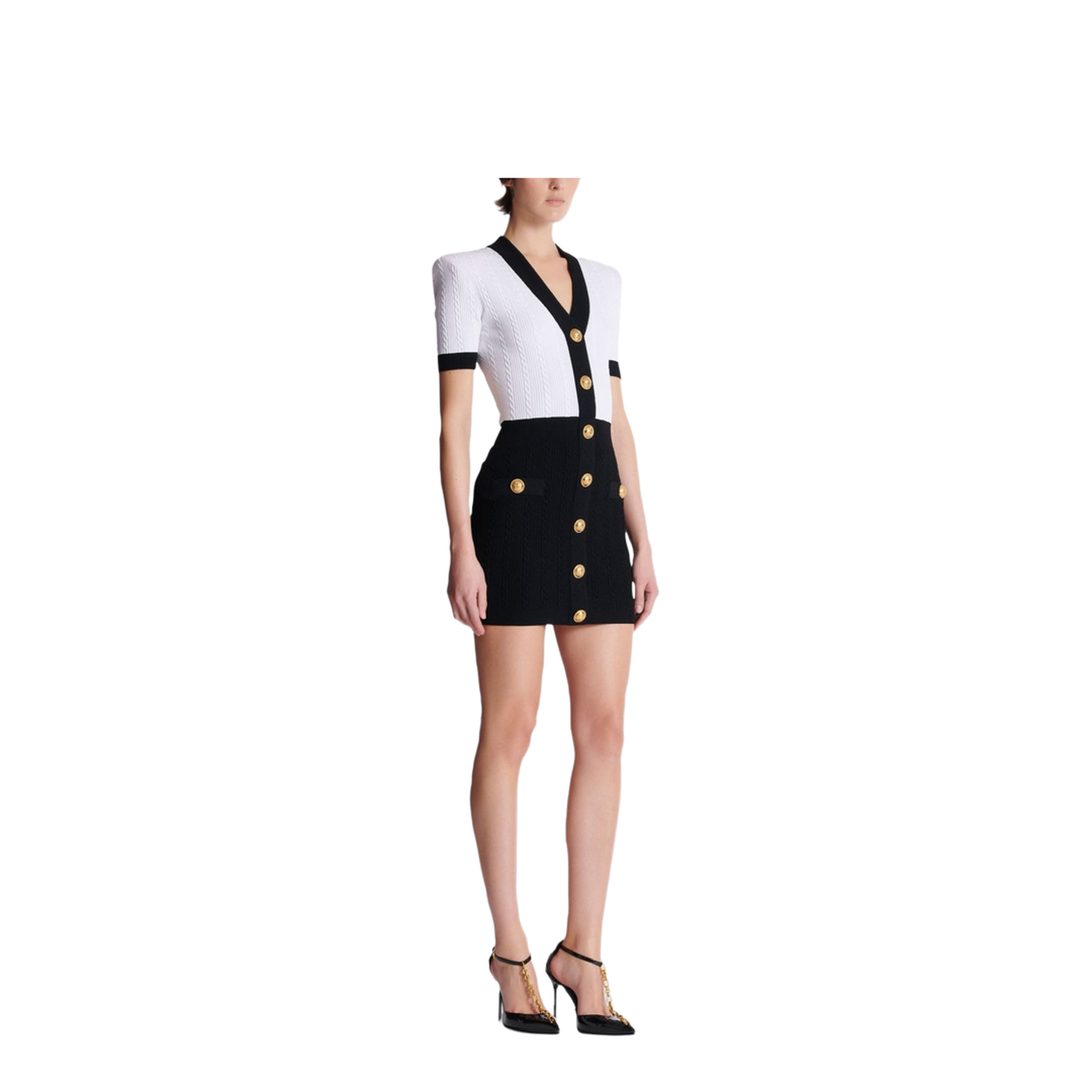 Two-tone cable-knit bodycon dress