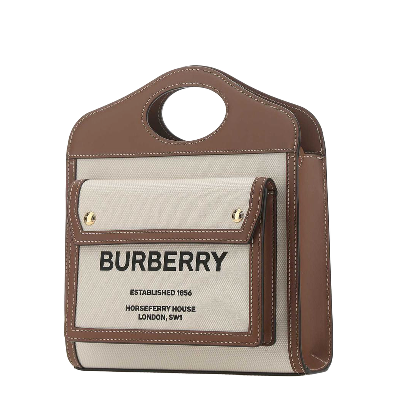 Two-Tone Canvas and Leather Mini Pocket Handbag