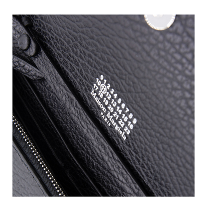 Four Stitches Medium Grainy Calf Leather Chain Wallet - Black