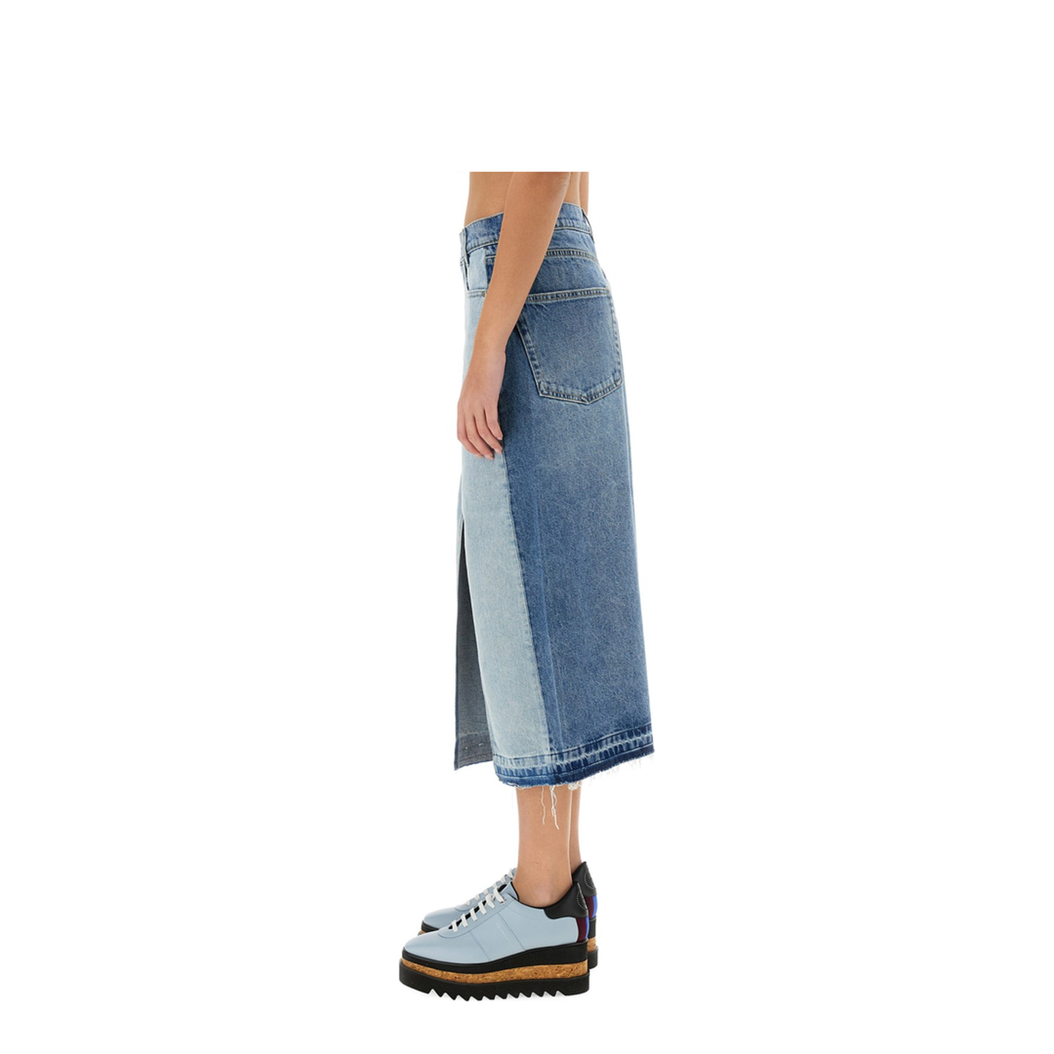 Denim Skirt with Contrasting Panel