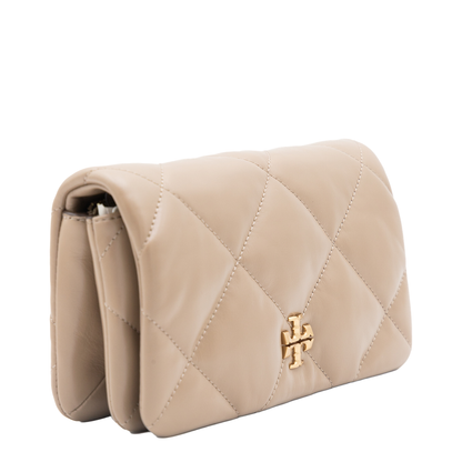 Kira Diamond Quilt Clover Medium Leather Chain Wallet - Light Stone