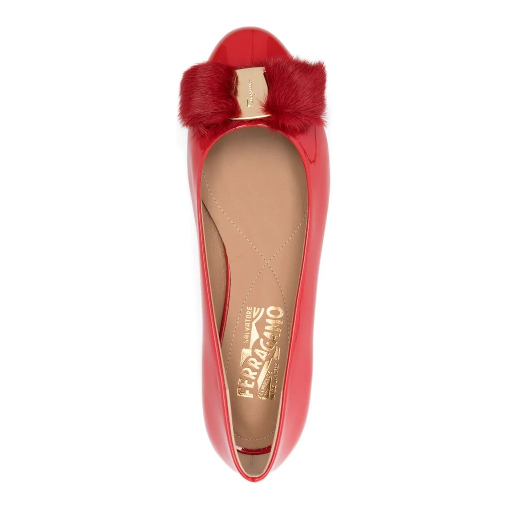 MAYFEYR - Ferragamo - Varina Fur Patent Leather Ballet Flats - 01K9110788079
