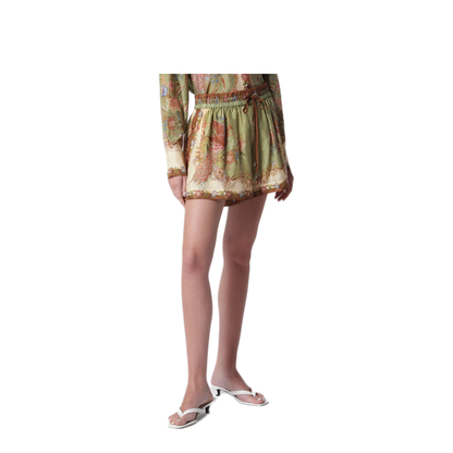 MAYFEYR - Zimmermann - Khaki Floral Silk Indra Relaxed Shorts - 3497ASS262SIKS