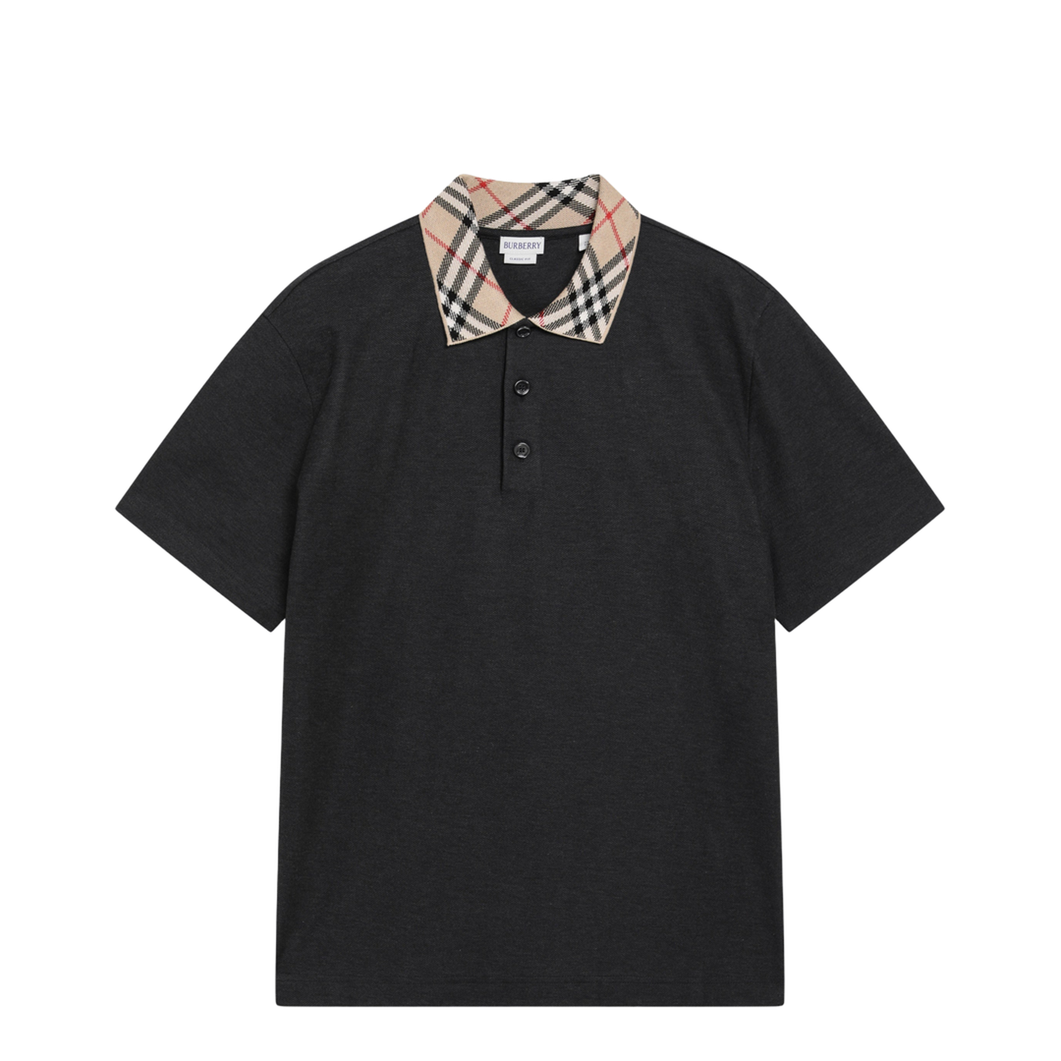 MAYFEYR - Burberry - Dark Grey Polo Shirt With Check Collar - 8133201121266A2136