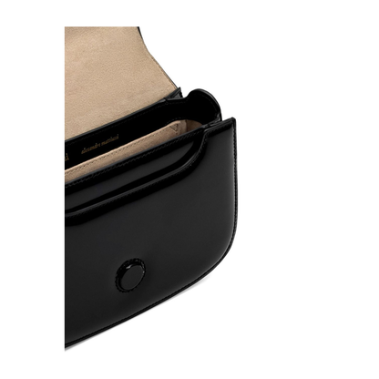 Black Glazed Leather Top Handle Bag