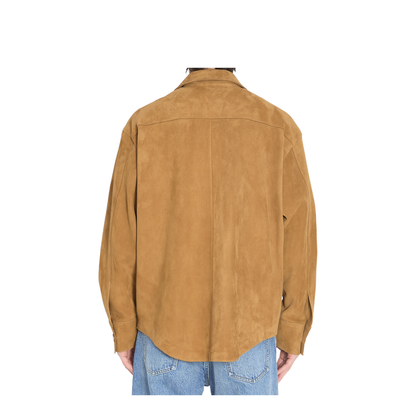 Brown Goat Leather Buttoned Overshirt