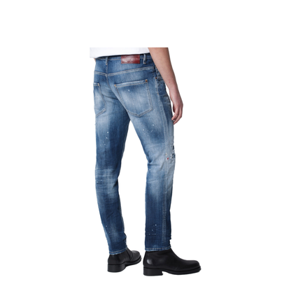 Skater Jeans in Medium Blue with Destroyed Details