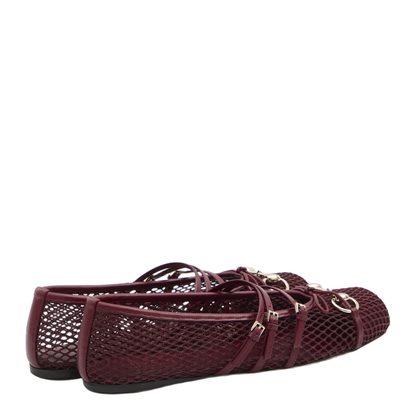 Horsebit Ballet Flat in Rosso Ancora Mesh