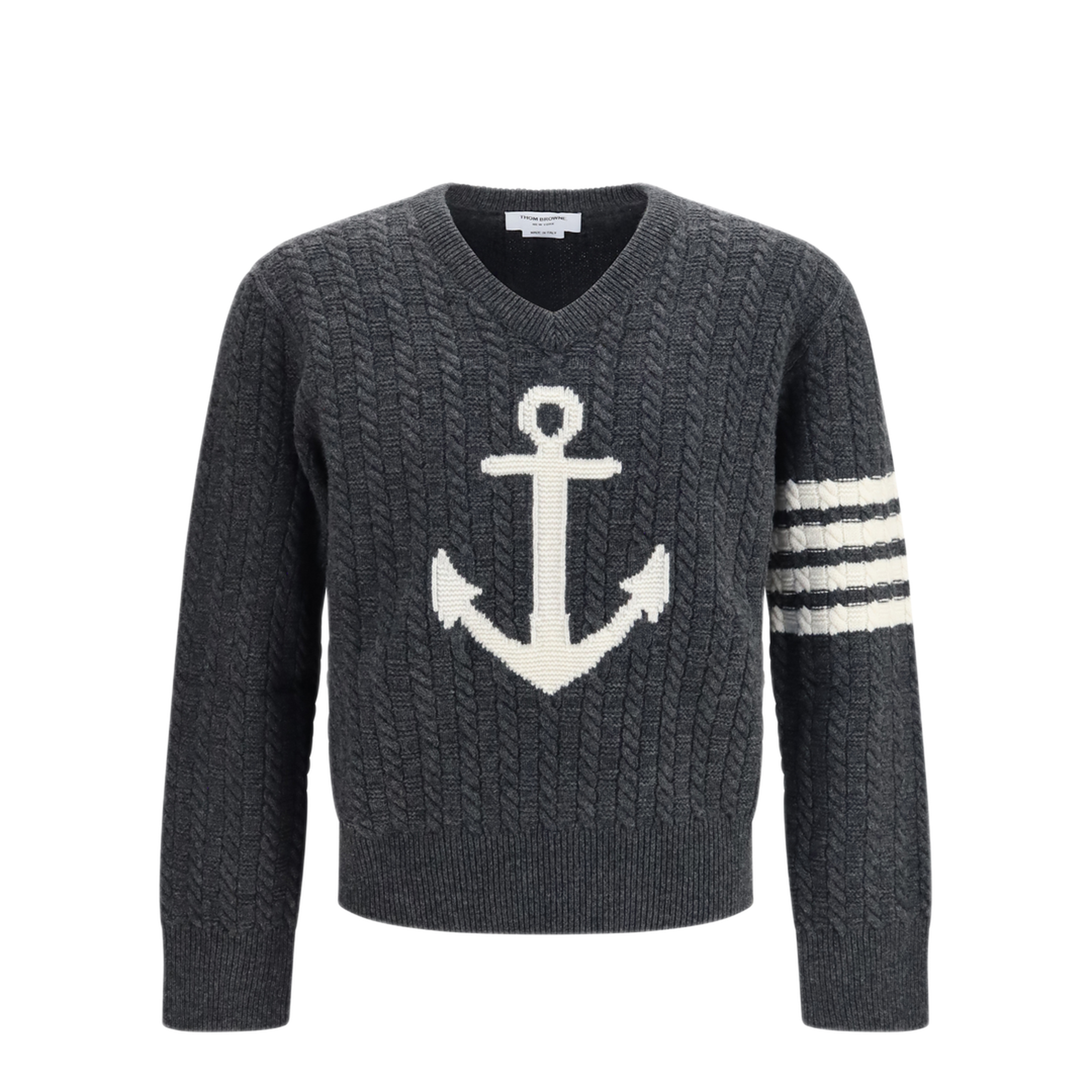 MAYFEYR - Thom Browne - 4 Bar Merino Wool Sweater With Anchor Motif - MKA593AY1005